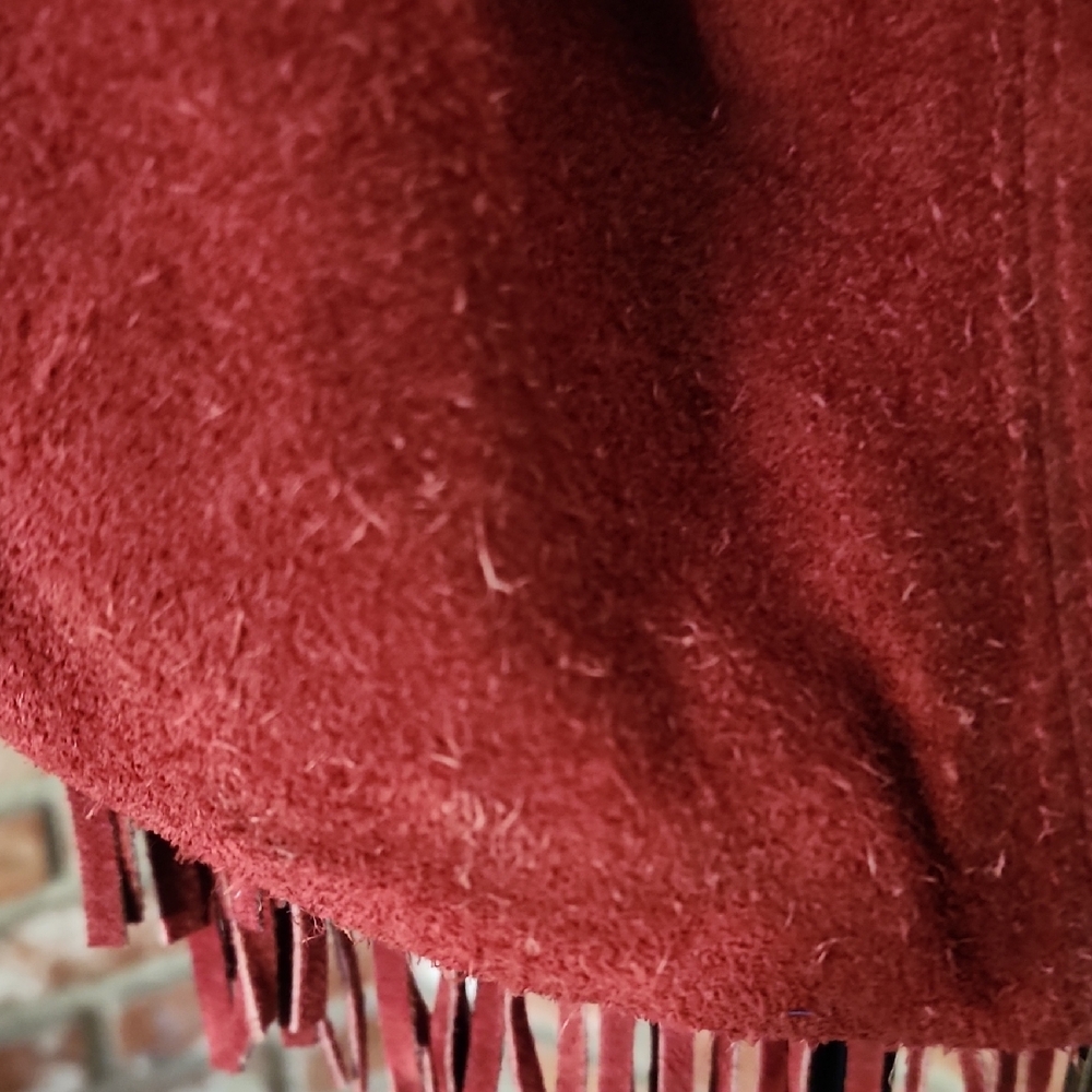 Italian Made Red Suede Leather Boho Fringe Hobo Bag | Beaded Tassels - Picture 7 of 16